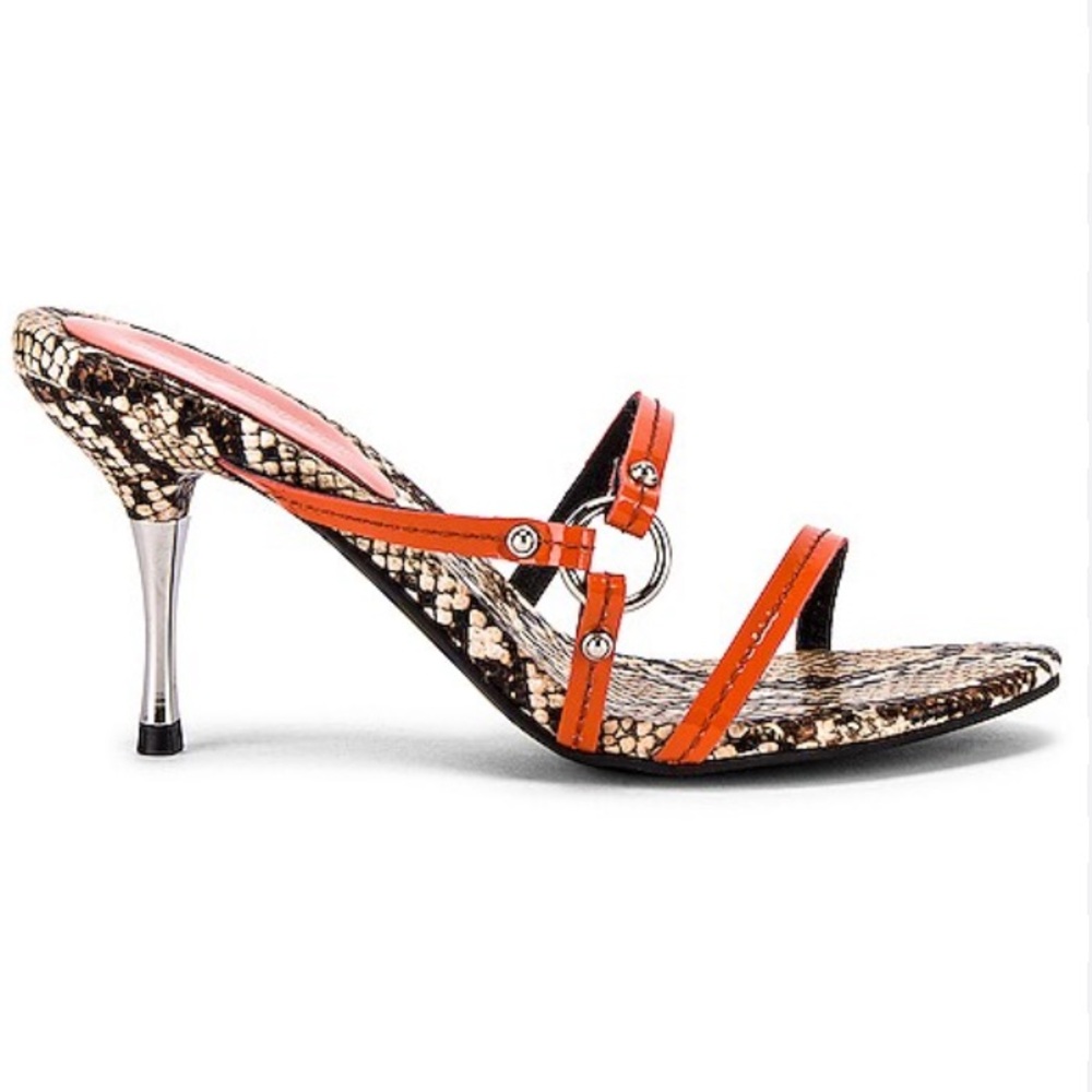 Elektra Sandal in Beige Snake & Orange Patent